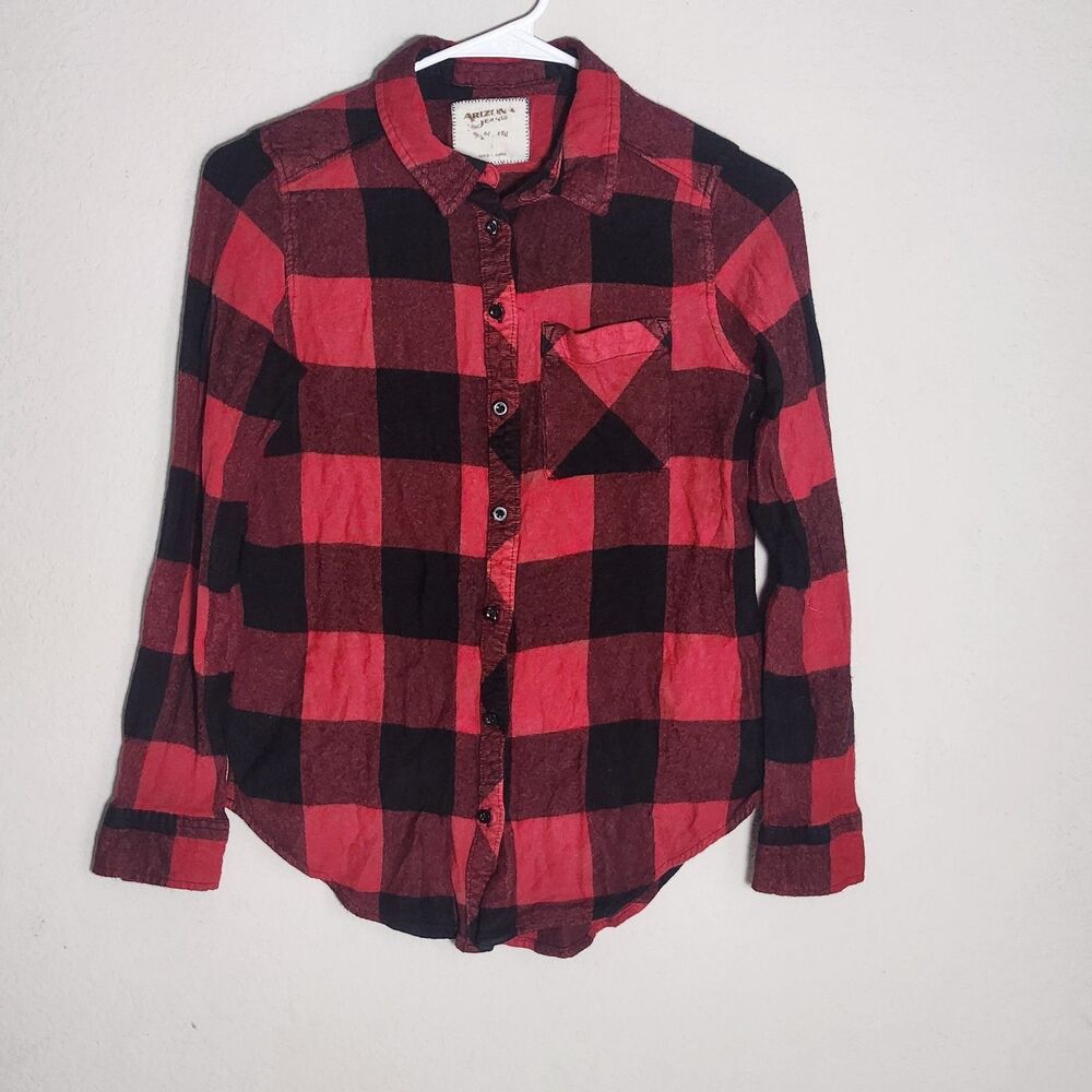 Arizona Jean‎ Co Buffalo Plaid Flannel Shirt Womens Small Red Black Button Up